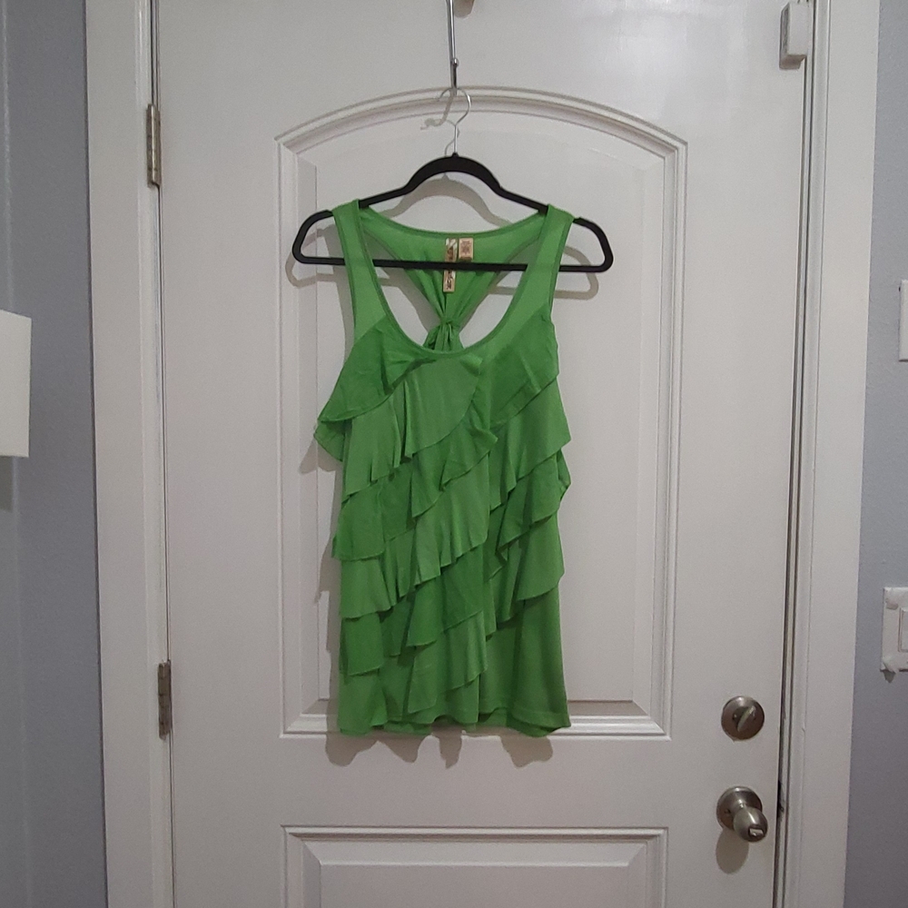 Eyeshadow Green Ruffled Racerback Tank Top